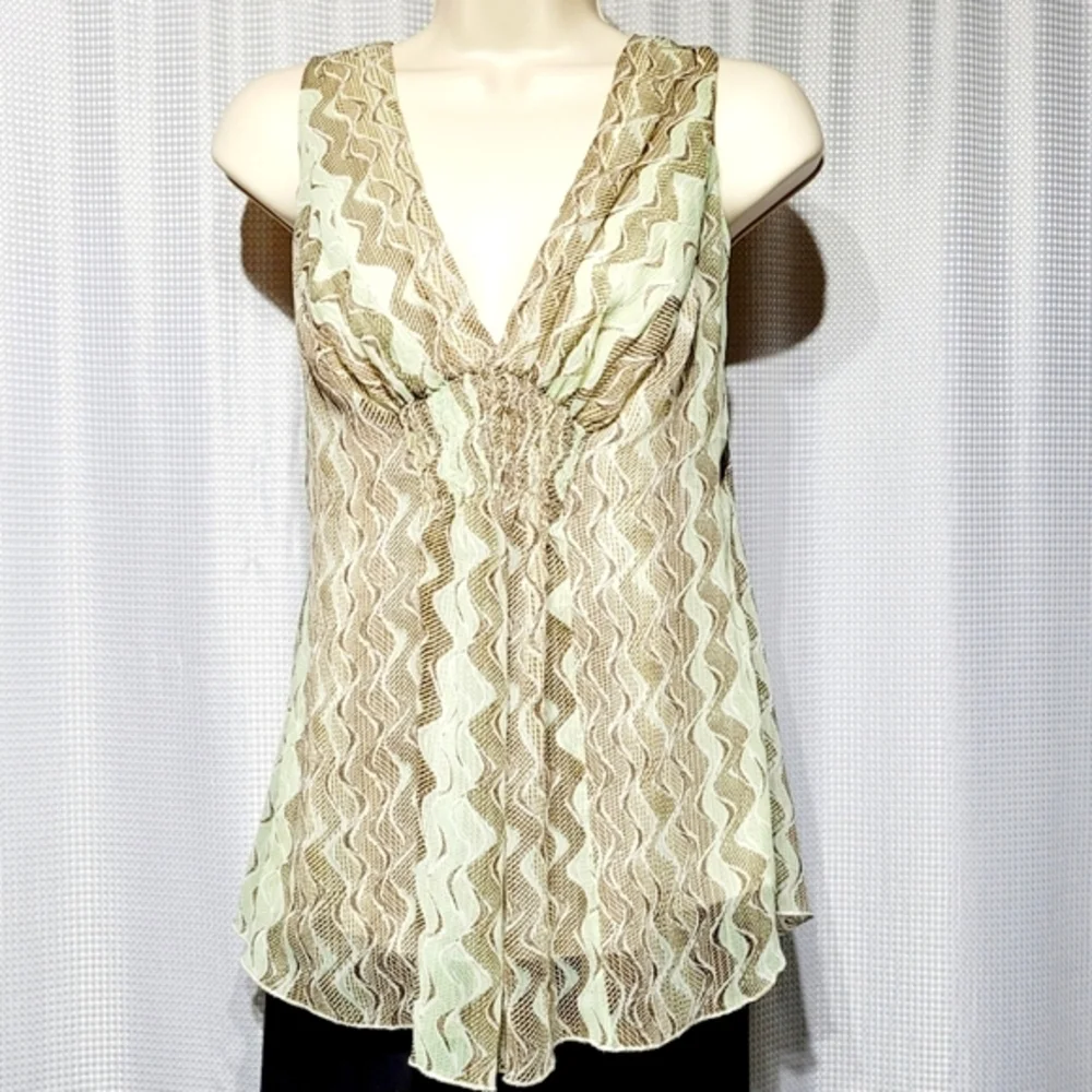 Jonathan Martin Taupe & Green Double Layered Top (L) - Picture 1 of 8